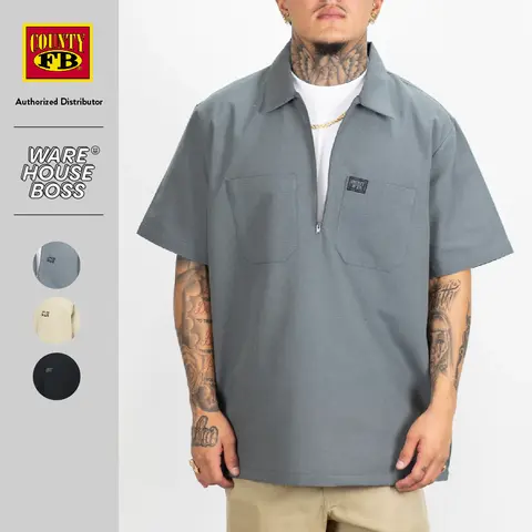 FB COUNTY Men's 1/2 Zip Short Sleeve Shirts FBCOUNTY Half Zip Work Shirts with Pockets Casual Formal Short Sleeves Shirts Hip Hop Harem