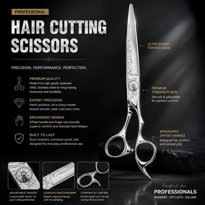 Professional Barber Scissors 440C Stainless Steel – Razor Sharp Hair Cutting Shears | Ergonomic Salon Scissor for Barbers & Stylists hairstylist tools