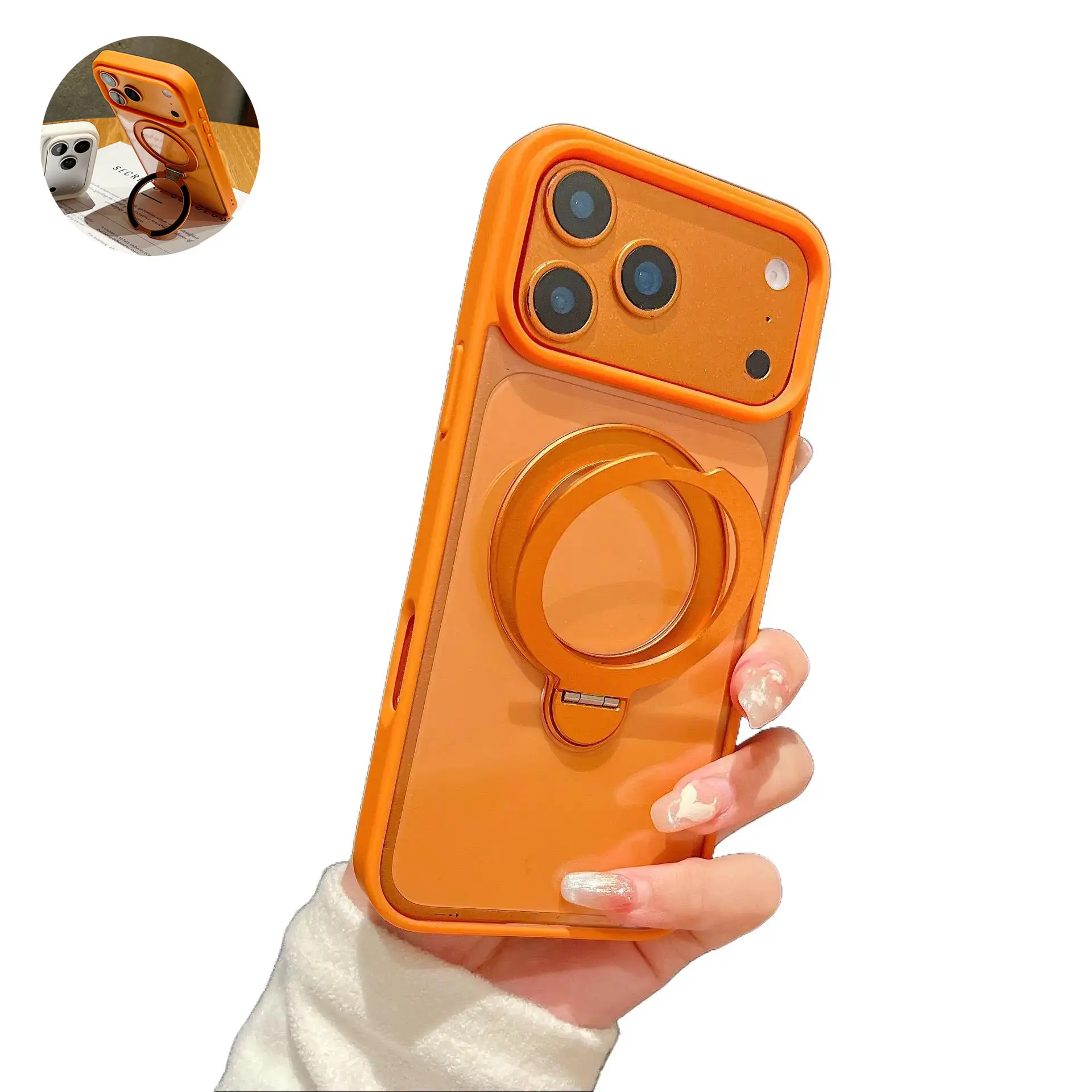 Macaron Acrylic Transparent Magnetic 360-Rotating Stand Phone Case with Metal Clip, Durable Wireless Accessories Compatible with iPhone 17 Pro Max,16 Plus,15,14,13,12 Pro Series - Acrylic Back, TPU Soft Edges, Drop/Scratch-Resistant, Birthday Gift, Adjust
