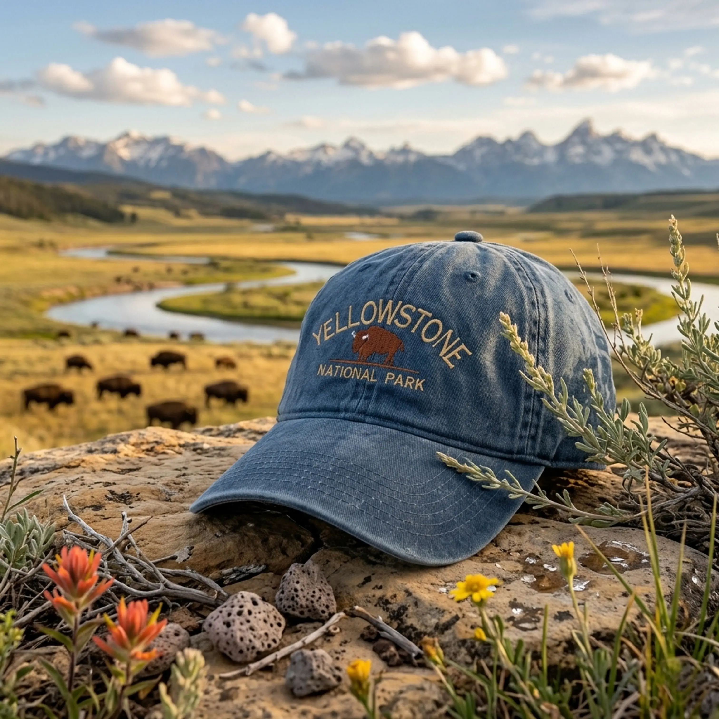 Yellowstone National Park Embroidered Dad Hat, Outdoor Hiking Fashion Accessory Premium Camping Hat