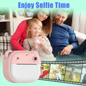 Light blue mini camera instant print, mini camera instant print camera, free mini camera charging cable, 2 sheets of printing paper and lanyard, Christmas, birthday, New Year and Halloween gift - the best gift for friends and family.
