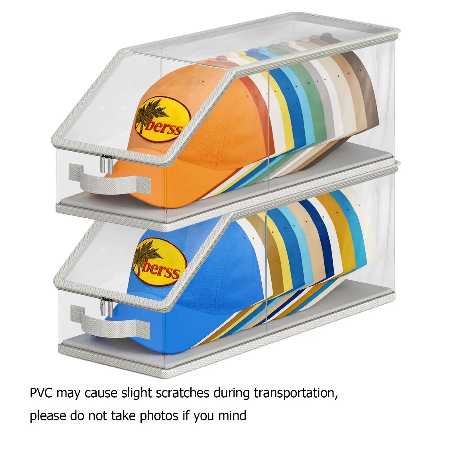 2-Pack Transparent Baseball Hat Storage Box, Stackable & Foldable, Collapsible Boxes, Waterproof, Cap Box, Hat Holder Box, Ideal for Home, Closet, Store, Holiday Gift