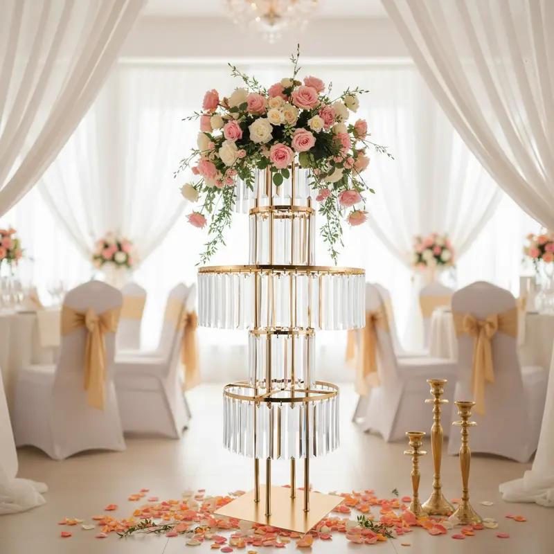 Gold Round 5-Tier Acrylic Flower Stand (110cm) - Commercial Restaurant Furniture for Wedding, Birthday, Bar Activity Decoration, Photo Booth Buffet Display