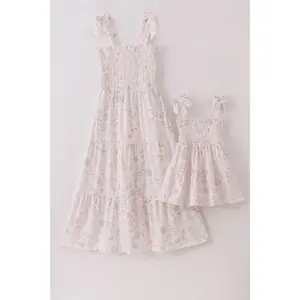 Pink Blush Meadow Smocked Mom&Me Dress for Personal Use as Shown