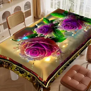 Luxurious Rose Tablecloth with Carved Border, Waterproof Polyester, Easy Clean, Picnic Table Cover, Perfect for Picnic, Camping, Wedding, Party