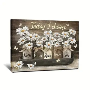 1pc Wood Framed Poster, Rustic Daisy Butterfly Vintage Floral Wall Art, Ready-to-Hang Living Room Decoration, 30x40cm/11.81x15.75inch Gift for Home Decor Enthusiasts
