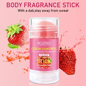 Rozino Body Fragrance Stick - Strawberry Scent 72H Long Lasting Non Sticky Natural Ingredients Odor Control 40g Aroma Daily