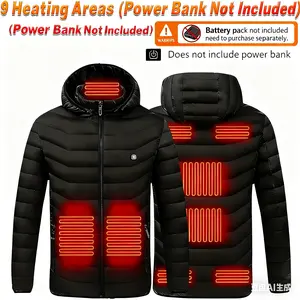 【Power Bank  Not included 】Heated Jacket with 9 Heating Zones and Independent Switch, 3 Adjustable Heat Levels, Warm Zip Up Coat for Men Women Winter Outdoor Work Hiking Camping Gifts for Black Friday Christmas