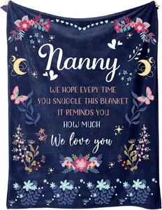 Nanny Gifts, Nanny Birthday Gifts from Grandchildren, Print Blankets for Nanny, Gifts for Nanny Grandma on Mothers Day Christmas, Soft Flannel Blankets 50" x 60" (Navy Blue)