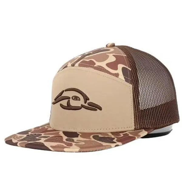 Men's 7-Panel Retro AFW Style Flat Bill Breathable Mesh Cap - 3D Puff Design, Adjustable Snapback, Brown, Flat Sweatband, Casual Outfits Cap, Fashionable Hats for Outdoor Enthusiasts, Sun Shades, Mens Hats, Mesh Fabric, Male, Baseball Cap