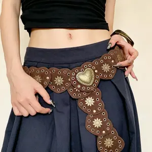 Women’s Y2K Style Belt – Vintage Personalized Heart Buckle, Hollow Metal Details, Wide Waistband for Jeans & Skirts, Trendy Daily Outfits & Party
