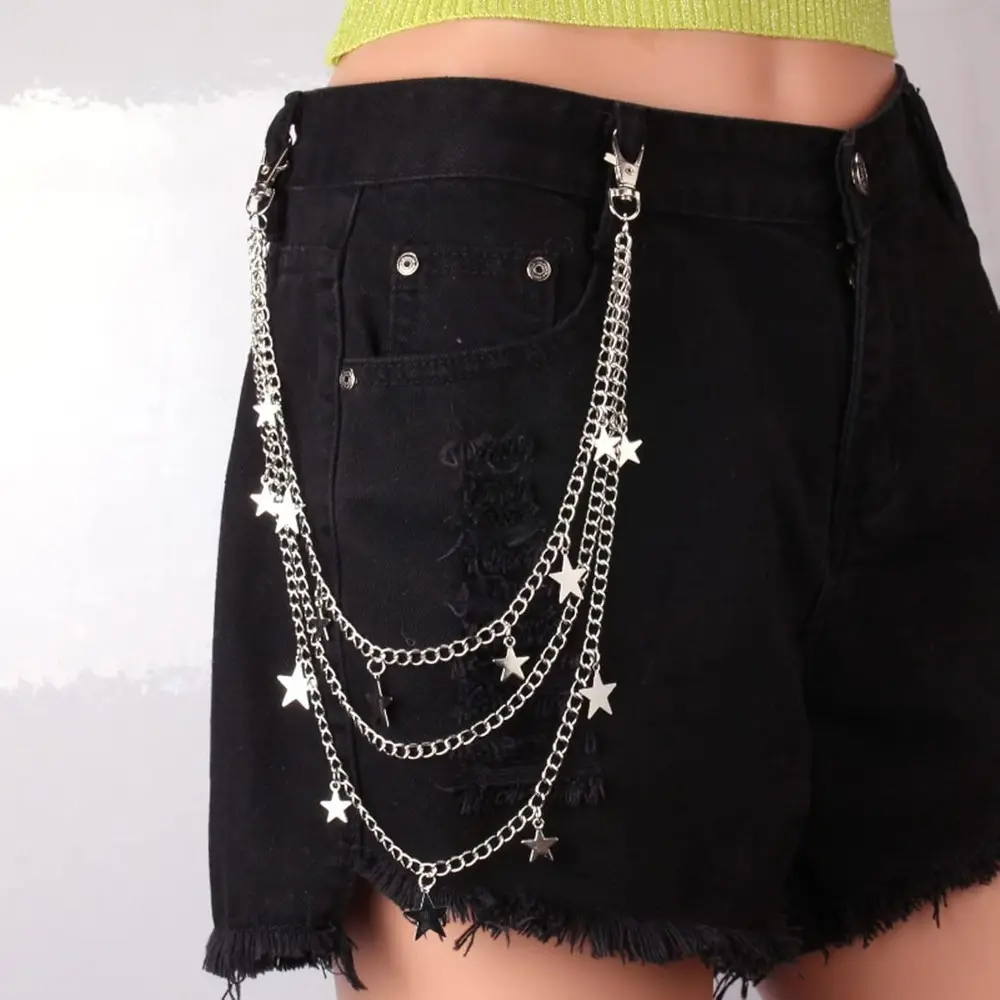5 Pieces Pants Chains Multi-Layer Lock Round Star Snak Heart Jeans Chains Accessory Hip Hop Pocket Punk Goth Wallet Chain Charm Rock Belt Loop Trousers Chain for Women Men Silver body jewellery