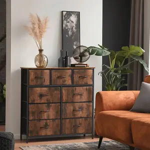 Charcoal 9-Drawer Fabric Storage Tower, Tall Organizer Dresser with Wood Top & Easy-Pull Handles for Home