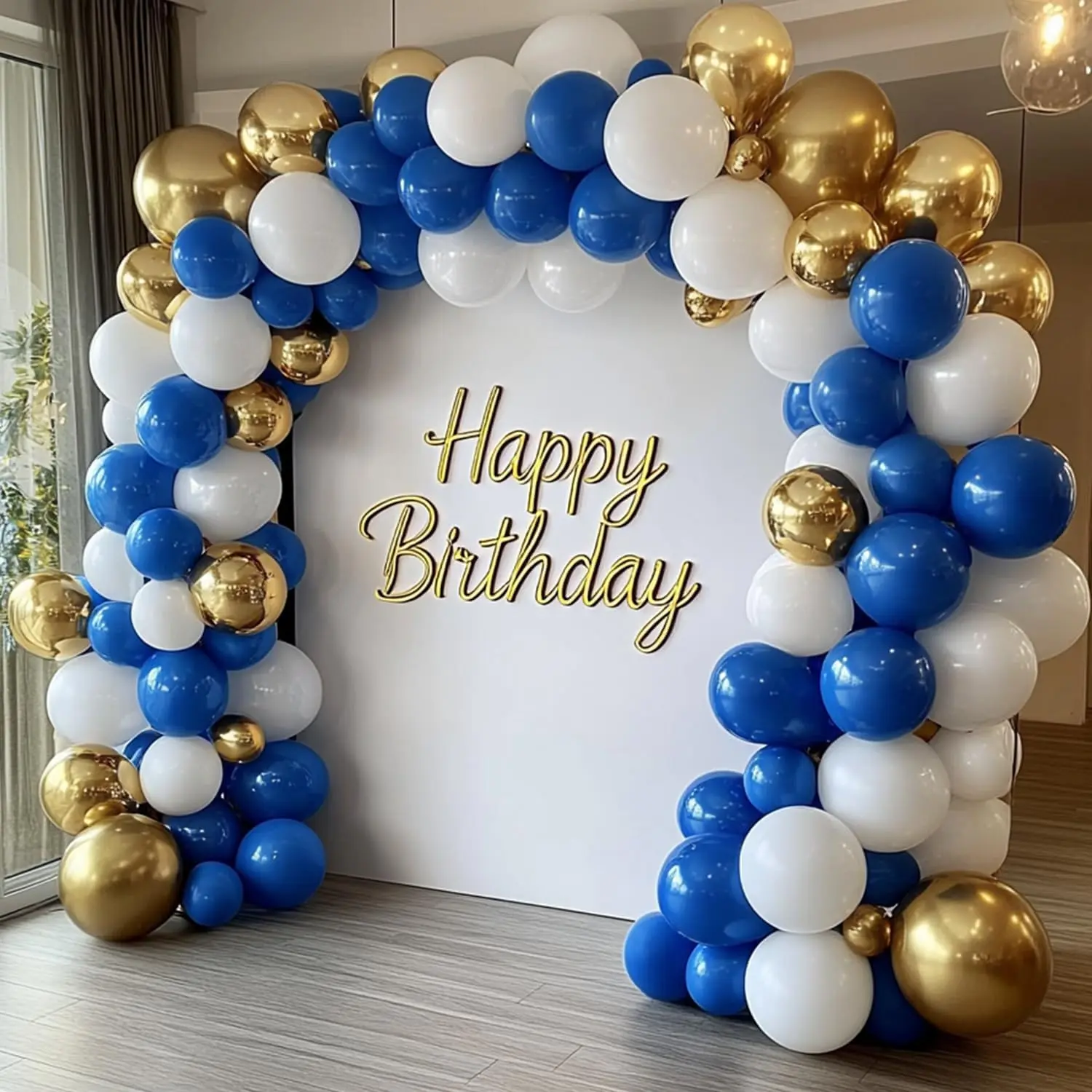 Blue and  Balloon Garland Arch Kit with Long Balloons, 5 10 12 18 inch Blue White Metallic  balloons for Anniversary  Year Birthday Wedding Bridal Shower Party Decorations