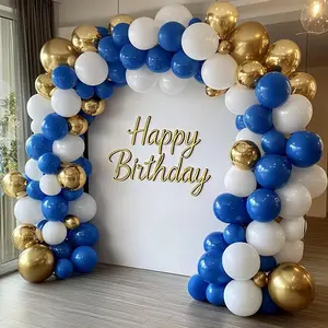 Blue and  Balloon Garland Arch Kit with Long Balloons, 5 10 12 18 inch Blue White Metallic  balloons for Anniversary  Year Birthday Wedding Bridal Shower Party Decorations