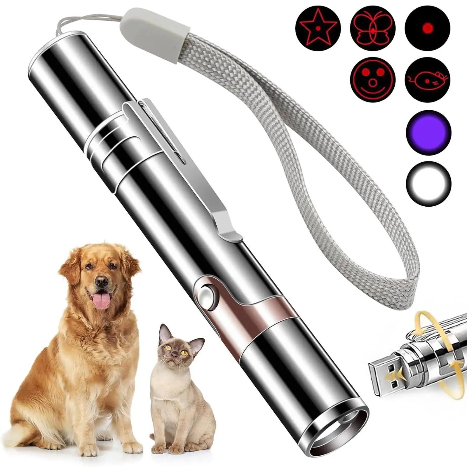 USB Rechargeable Rotatable Pet Laser Light Toy, 5 Modes Adjustable Pet Interactive Toy, Pet Training Toy, Suitable for Indoor Cats and Dogs