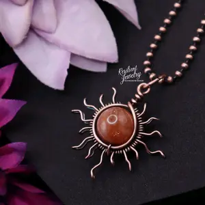 Sunstone Sun Copper Wire Wrapped Summer Necklace by Resilient Jewelry