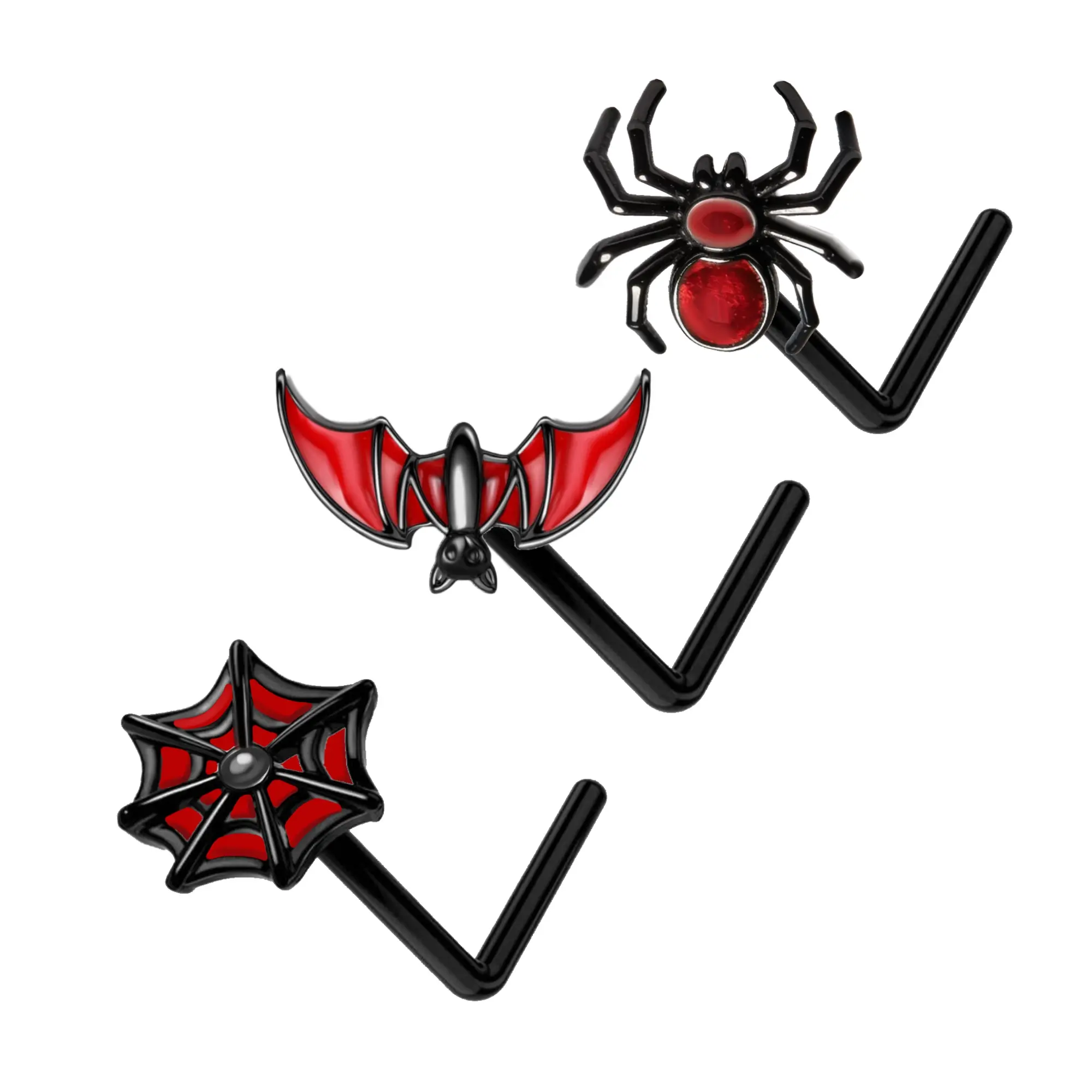 Oufer Halloween Bat/Spider/Spiderweb 3PCS L Shape Nose Stud