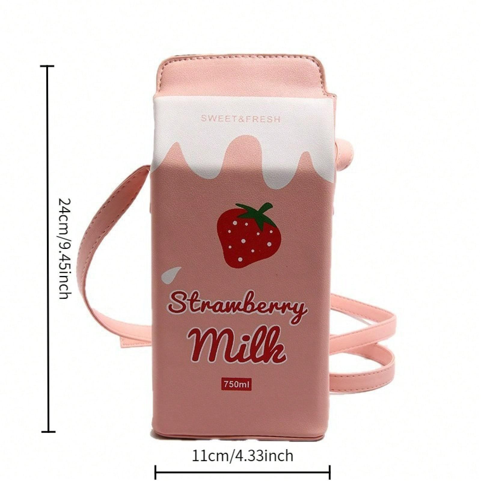Unique Creative Milk Carton Bag with Strawberry Milk Design, Cute Beverage Box Crossbody and Handbag, Ideal for Daily Outings and Photo Styling as a Fun Mobile Phone Bag
