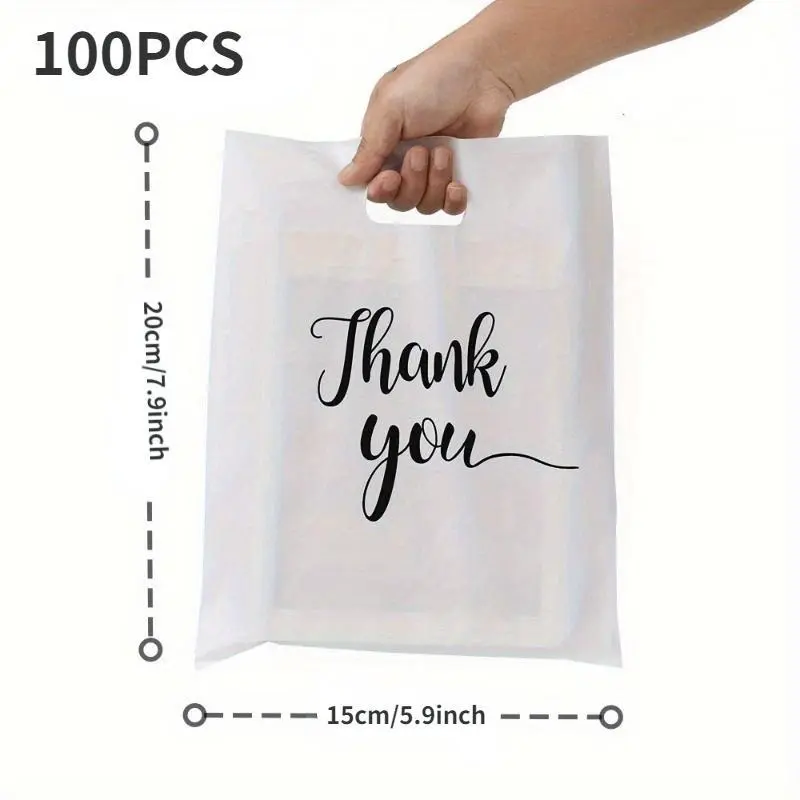 100-Pack Unisex Reusable Plain Plastic Shopping Bags with Handles, Casual Clothes Retail Gift Bags for Boutiques