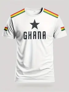 Short-sleeved T-shirt with Ghana national flag element print on white background, sports casual style, Fitness T Shirt, Athletic T Shirts