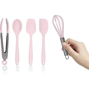 Country Kitchen Silicone Cooking Utensils - Easy to Clean Kitchen Tools, Spatula Set for Nonstick Cookware, Mini, Pink