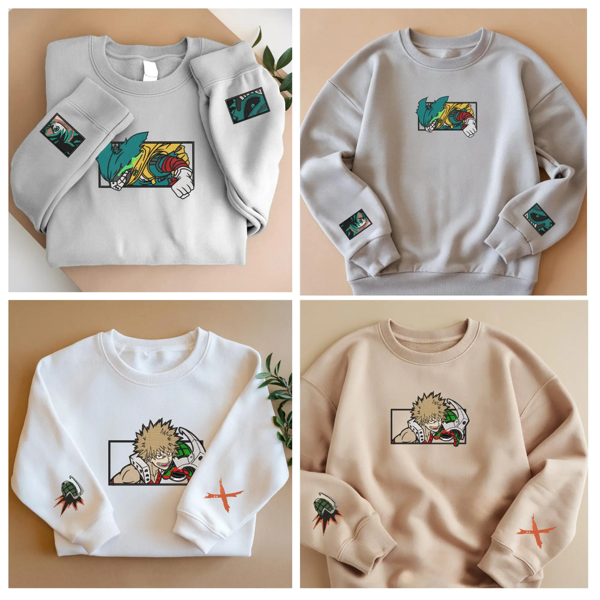 Bakug0 D3ku Embroidered Anime Sweatshirt MHA Manga Vintage T-Shirt Anime Hoodie Anime Fan Gift