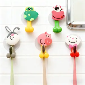 5 Piece Animal Cartoon Toothbrush Holder Set, Wall Mounted Strong Suction Cups, Non-Electric Plastic, Home Bathroom Decor, Toothbrush Storage, Halloween & Christmas