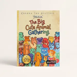 Inkalia The Big Cute Animal Gathering Ink Tracing Coloring Book for Adults Bold White Outlines on Colorful Illustrations Mindful Anxiety Relief