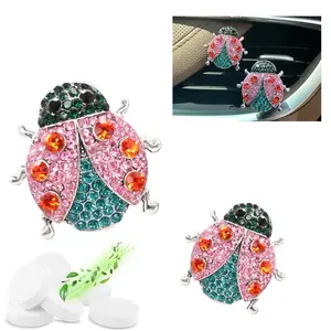 2pcs Ladybug Air Vent Clips Car Air Freshener Vent Clips,Colorful Rhinestone Lady Bug Cute Car Air Freshener,Bling Car Accessories for Women Refillable Car Diffusers