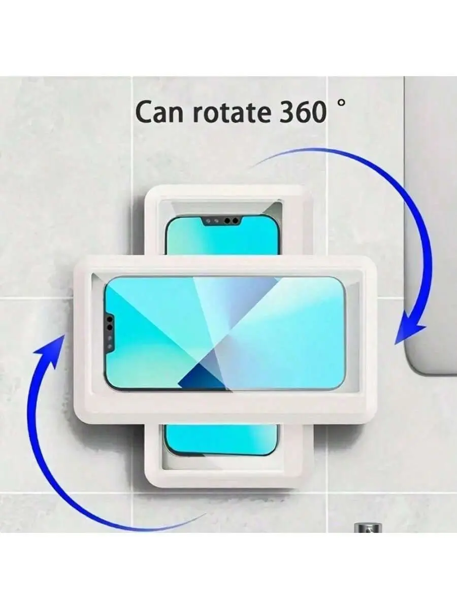 Rotatable Shower Phone Holder] 360 Degree Rotatable Shower Phone Holder | Acrylic Wall Mount With Touch Screen, Compatible With Bathroom And Kitchen Phones