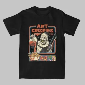 Art Crispies Killer Clown Cereal Parody  T Shirt 100% Cotton Short Sleeve Tee For Horror Fans Summer Outf its Good  Tees Graphic