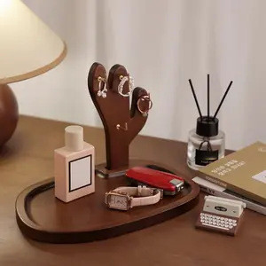 Wooden Jewelry Storage Tray Rack, Multifunctional Desktop Display Stand, Perfect for Necklaces, Bracelets, Watches, Beads, Keys, Home Office Decor