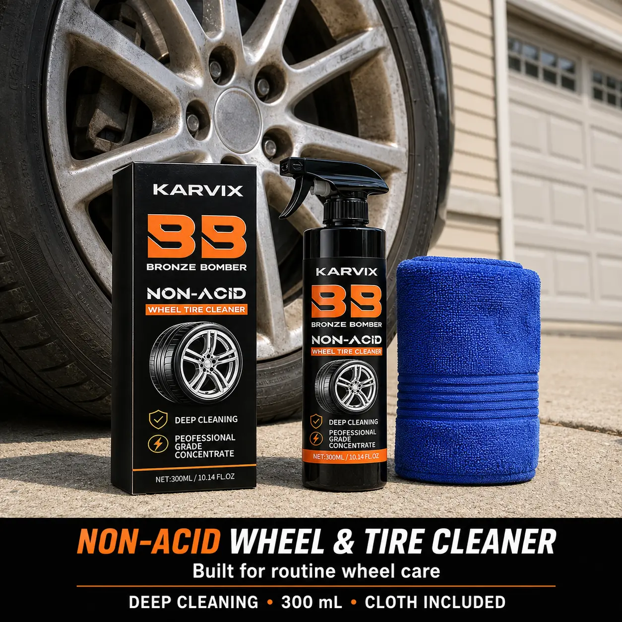 Bronze Bomber Tire Surface Cleaner 300ML Concentrated Non Acid Wheel Brake Dust Iron Remover Targets Deep Stain and Road Grime Rust Removal Spray for Rims and Tires Auto Detailing Product