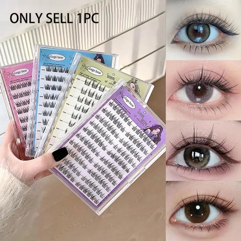 Natural Look Eyelash Extensions, 1 Box Fluffy Glue-Free Individual False Eyelashes, Eye Makeup Enhancement, DIY Volume Lashes, Mixed Length Cosmetic Lashes