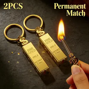 2-Pack Wind-Resistant Permanent Match Lighters, Metal Kerosene Fire Starters with Golden Bar Design, Reusable & Portable Igniters for Camping, Outdoor Survival & Gifts (Fuel Not Included)
