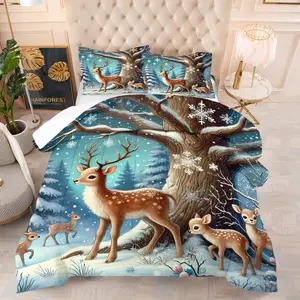 Christmas Sleigh Deer Style Quilt/Comforter Set (2/3 Pcs) Includes 1 Quilt+1/2 Pillowcases No Filler Ball Elements Families Teenagers Tenants Holiday Decorators Gift Recipients Scenes: Bedrooms Dorms Rental Houses Christmas Rooms Leisure Spaces