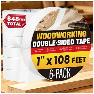 6 Pack  648 Ft (1IN x 108 Ft)Double Sided Woodworking Tape for CNC Machines Routing Templates Woodworking Tools -Free & Removable Double Sided Tape for  Banding Zero Clearance Gap Cuts