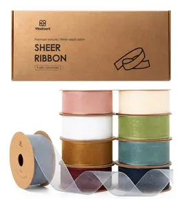1 Inch x 30 Yard Sheer Organza Ribbon Set Mixed Colors for Gift Wrapping, Wedding Bouquets, DIY Crafts, Spring Party Decor - Vitalizart Eco Friendly 3/9/15 Rolls Pack