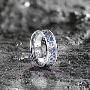 8MM Men’s Tungsten Gear Ring Blue Carbon Fiber Inlay Mechanical Design Rings for Men Promise Ring for GF Wedding Band Engagement Gift