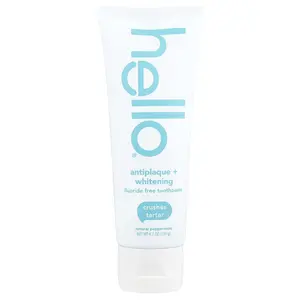 Hello Antiplaque + Whitening Fluoride Free Toothpaste, Natural Peppermint, 4.7 oz (133 g)