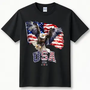 [MADE IN US] USA Eagle Flag T-Shirt – Black Graphic Tee with Bald Eagle & American Flag Wings Design, Patriotic 1776 Shirt, Perfect for 4th of July, Veterans & Proud Americans