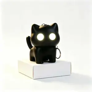 Cute Black Cat Night Light with Keychain, Mini LED Cat Lamp for Kids & Adults, Portable Rechargeable Nightlight for Bedroom, Backpack Charm & Gift Idea