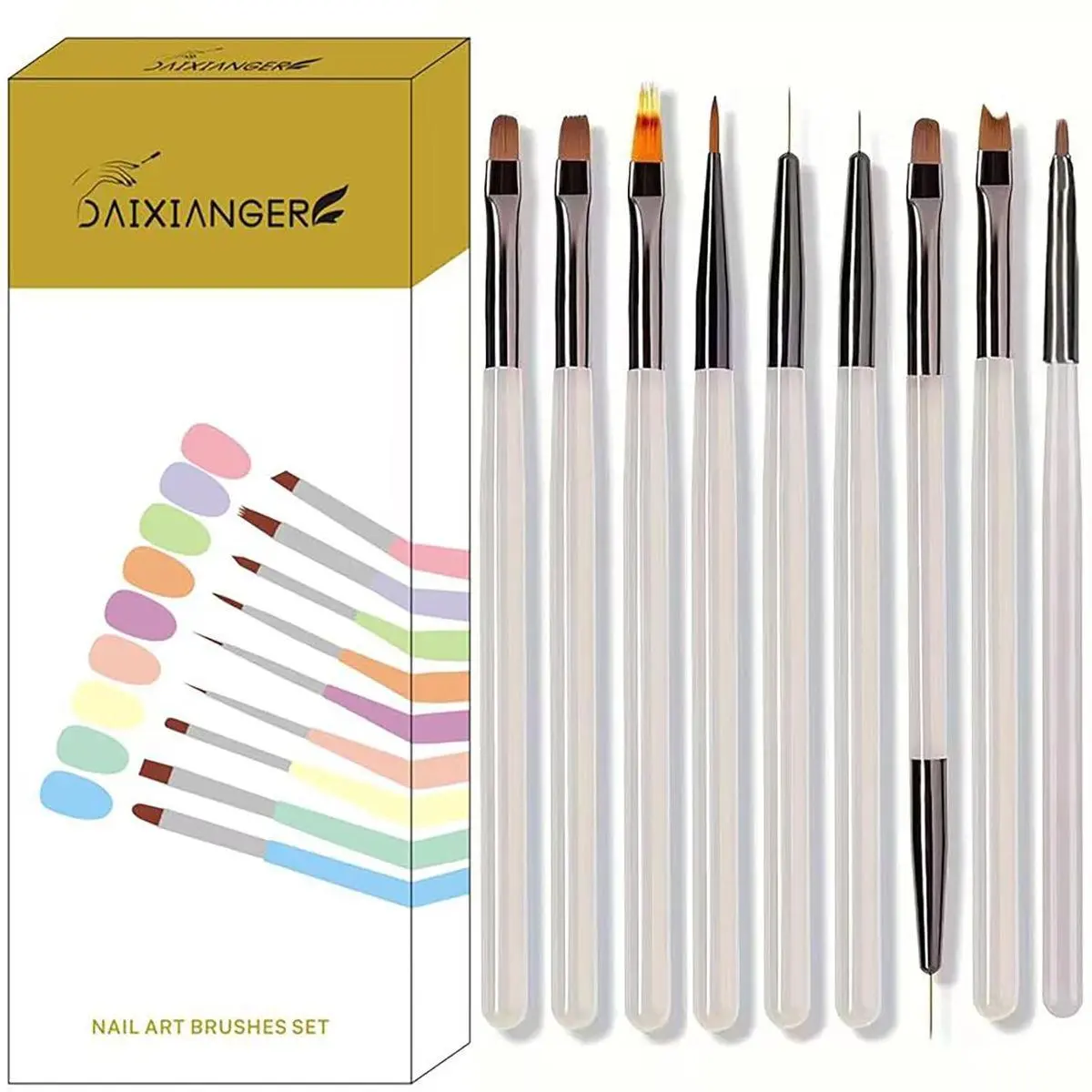 9Pcs Multi-Functional Nail Art Brush Set, Professional Brushes for Gel Polish, French Tip, Ombre, Liner & Clean Up, Manicure Tools for DIY & Salon Nail Design Tools-Grey