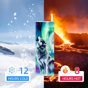 Wolf & Aurora Borealis - themed 20OZ Straight Tumbler with Straw | Mystical & Colorful Design | 304 Stainless Steel | Long - lasting Insulation | Ideal for Nature Lovers, Gifting & Daily Use | TikTok Hot Item