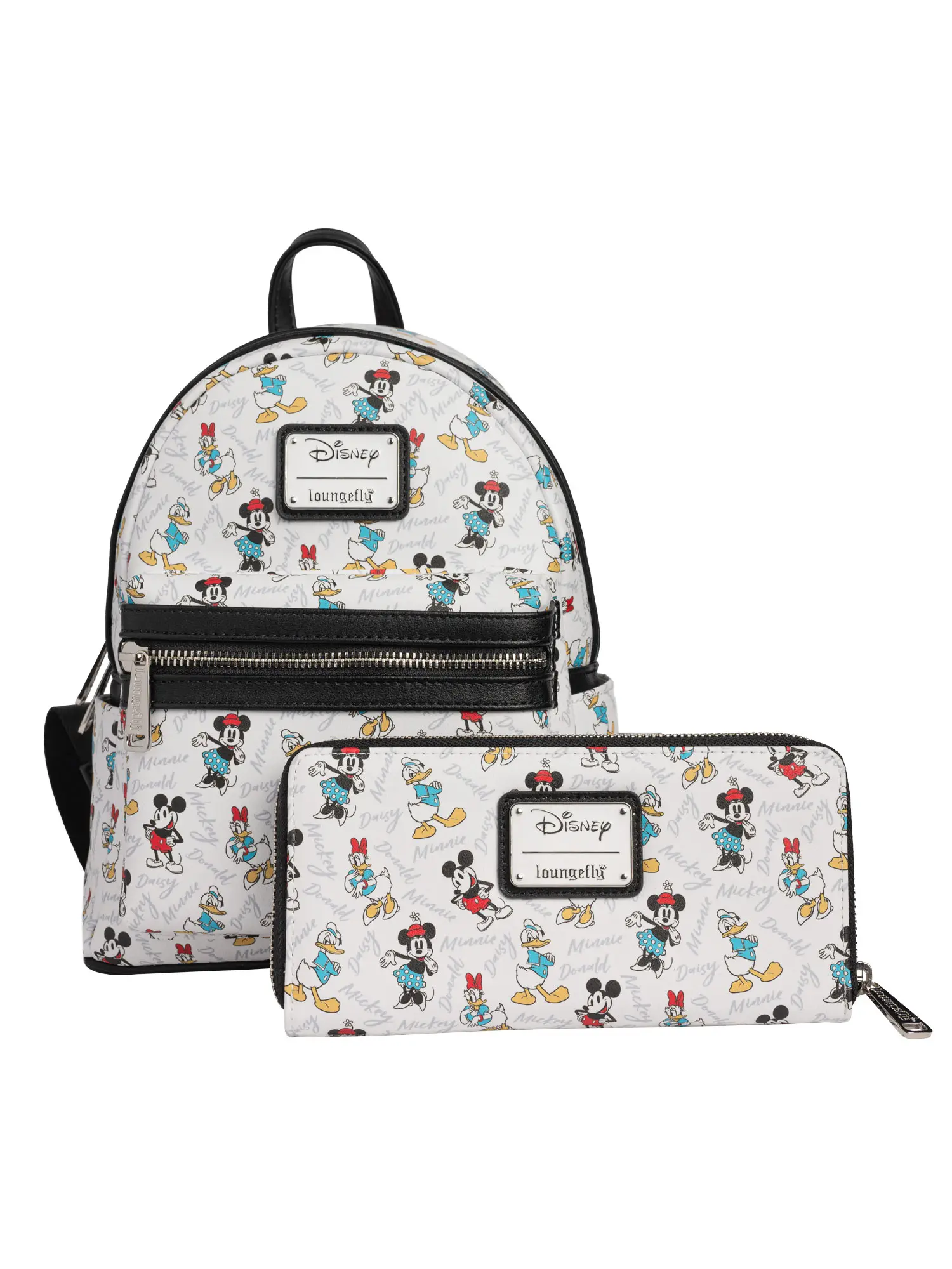 Loungefly Mickey Minnie Donald Daisy Mini Backpack & Clutch Wallet Set