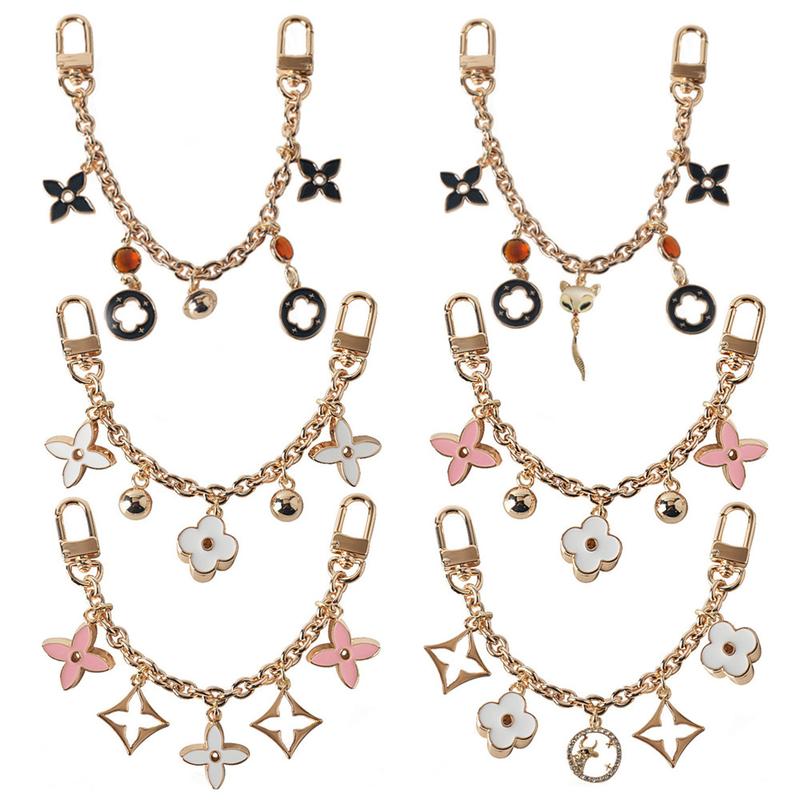 Black and White Pink Lucky Clover&Golden Ball&Fox Pendant Bag Decorative Chain, Valentine's Day Gift, Mother's Day Gift Fashion Accessories Charm