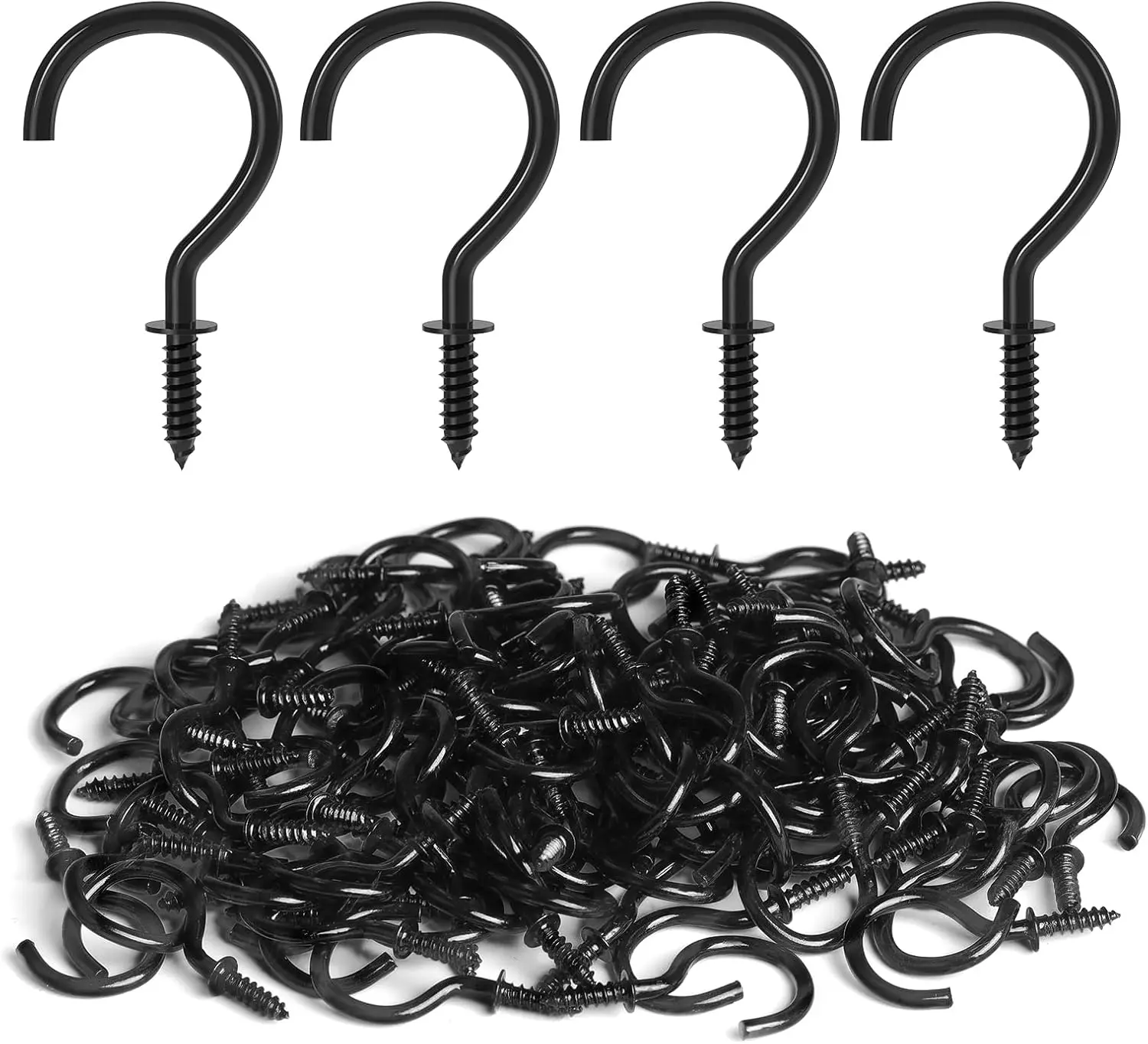 Screw Hooks, 1 Inch Metal Screw in Cup Hooks, Black, 100 count