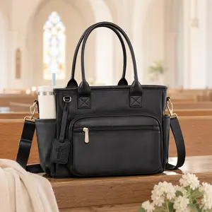 GLORIERO Large Bible Tote Bag for Women with Dedicated Bible Sleeve, Padded 14-Inch Laptop Compartment, Storage Pockets and Shoulder Strap, Church Tote for Bible Study Supplies, Christian Gift