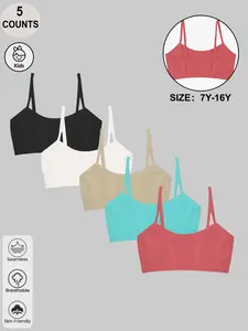 5 Pack Girls Youth Plain Camisole Bras for 7-16 Years, Cute Comfortable Daily Wear, Safe and Skin-Friendly for Summer
